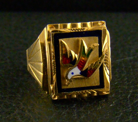(image for) ANTIQUE 20K YELLOW GOLD ENAMEL RING